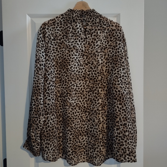 Torrid Leopard Print Chiffon Smocked Mock Neck Blouse - Picture 11 of 15